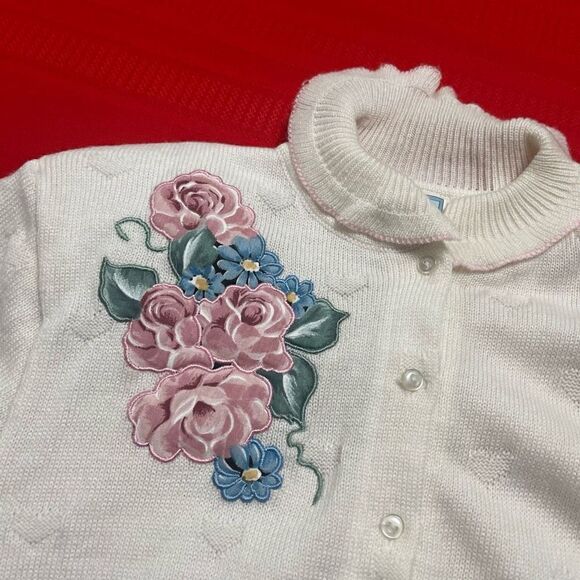 DAISY KINGDOM GIRLS SWEATER Floral Applique Cardigan Size 8 Damaged - Picture 9 of 10
